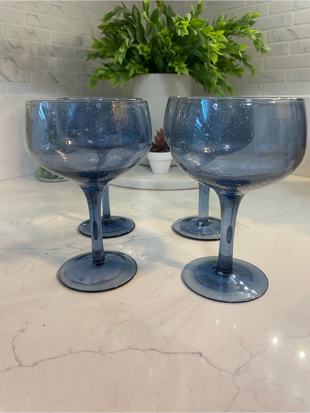 Set of 4 Blue Bubble Glass Goblets 💙